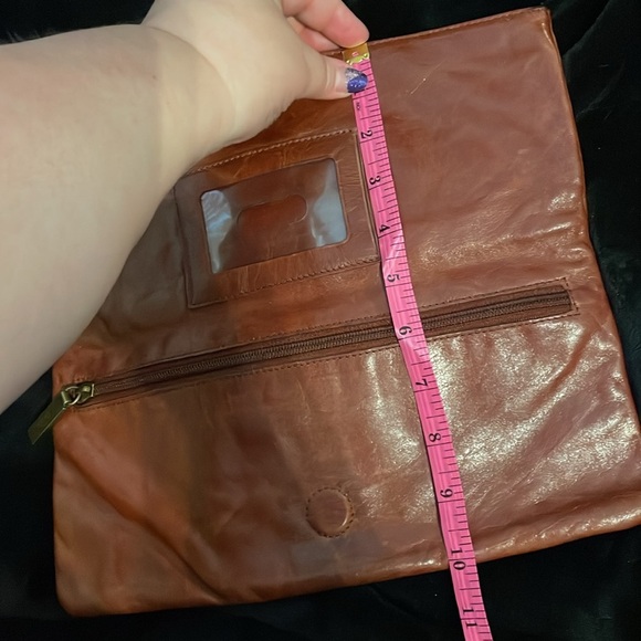 HOBO International Brown Leather Bow Buckle Detail Fold Over Clutch Purse - Picture 14 of 17